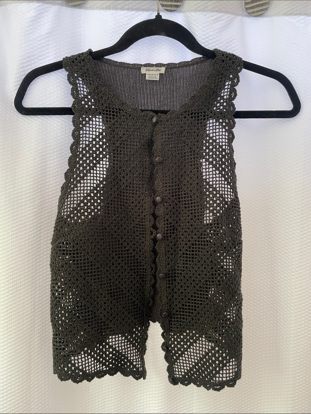 Kimchi Blue Black Crochet Button-Front Swim Cover-Up Vest Urban Outfitters